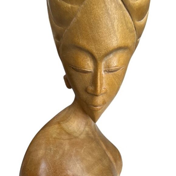 Southeast Island Solid Wood Hand Carved Woman Figure High Hair - Picture 9 of 10